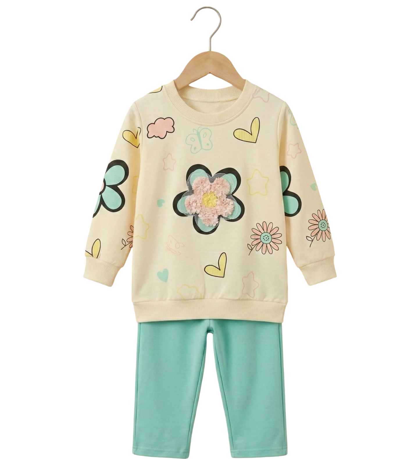 Cute Flower Printed 2-Piece Suit