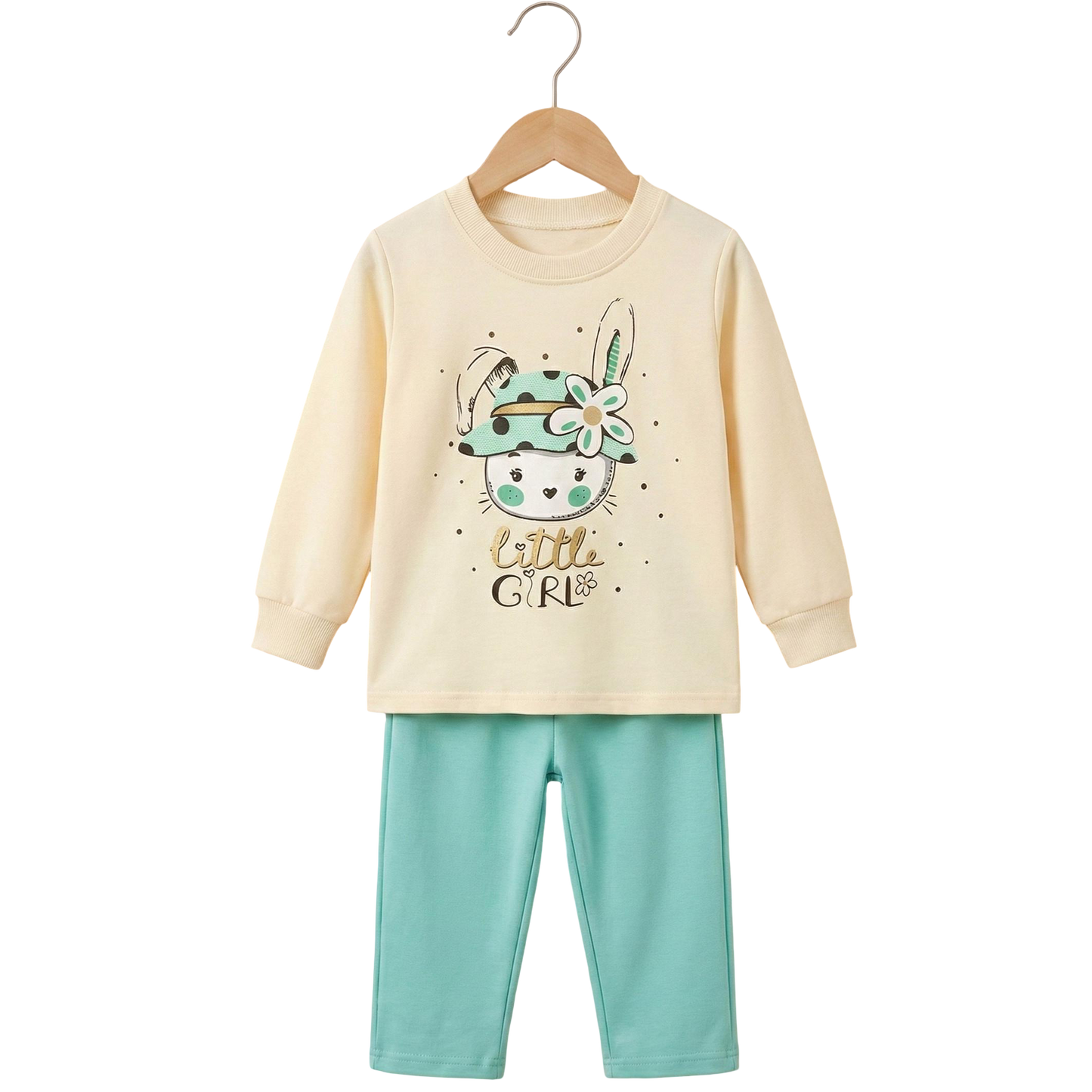 Little Girl Bunny Printed 2-Piece Suit