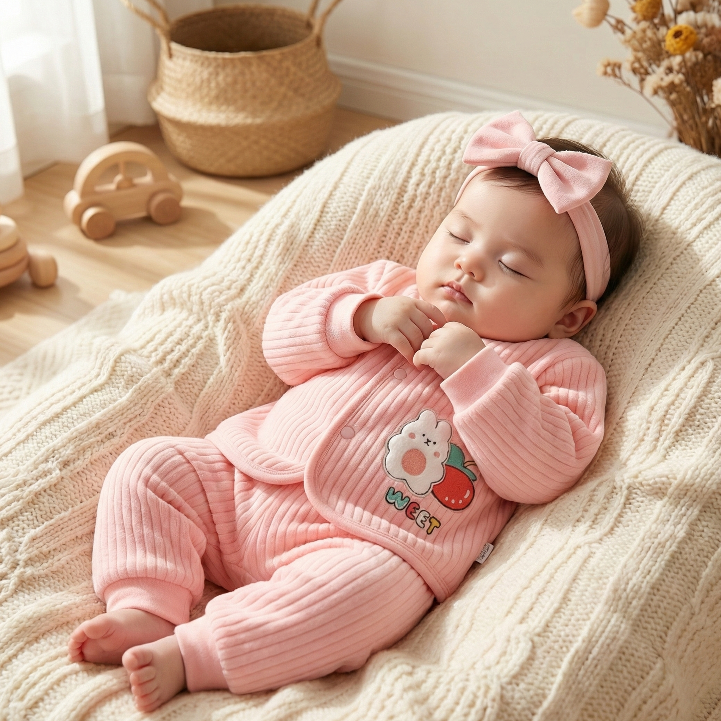 Sweet Bunny Pink Ribbed Thermal Set