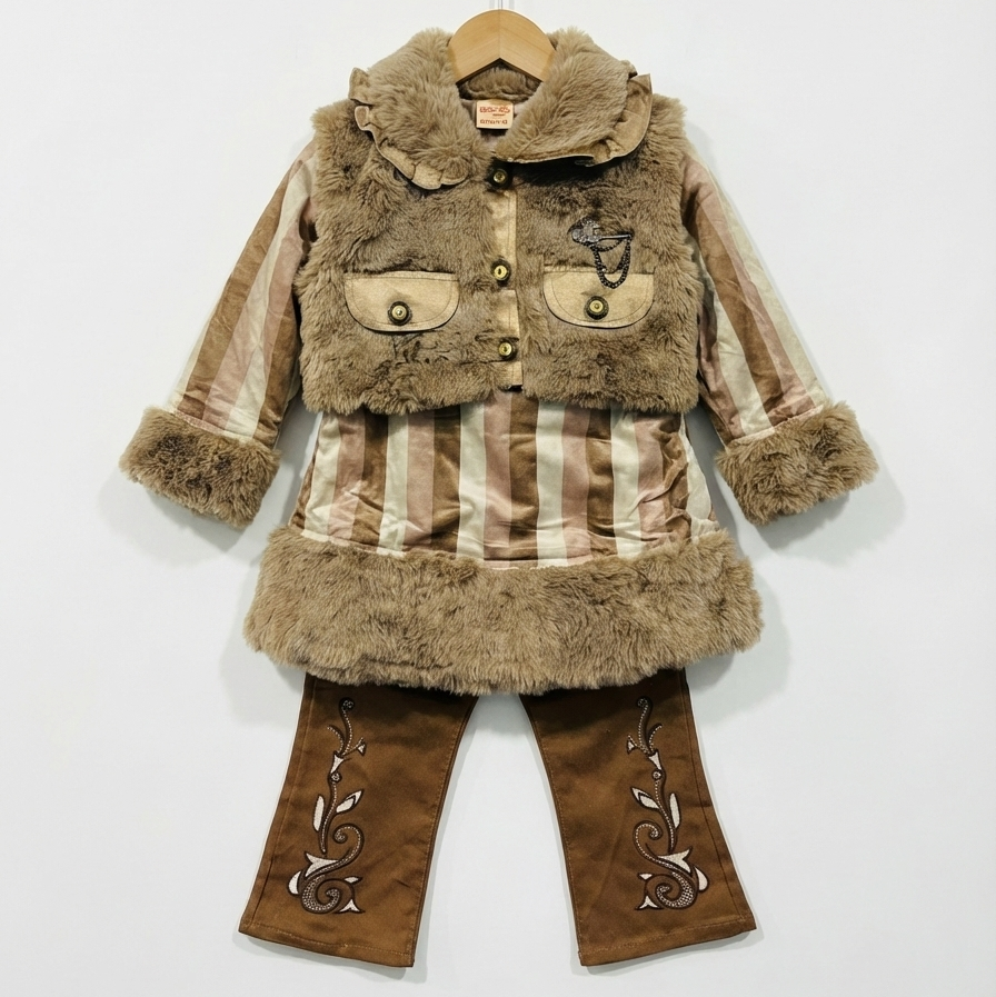 Luxe Faux Fur Vest & Striped Tunic Set