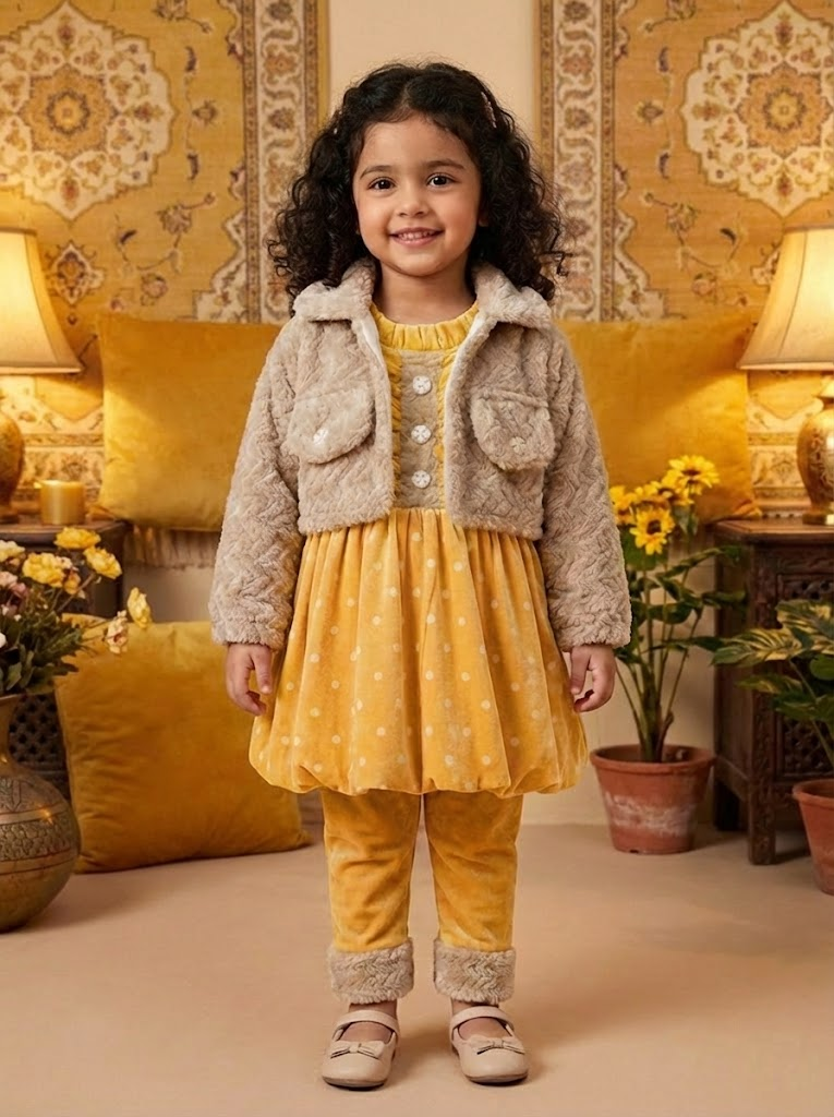 Little Diva Polka Dot Velvet Frock & Jacket Set