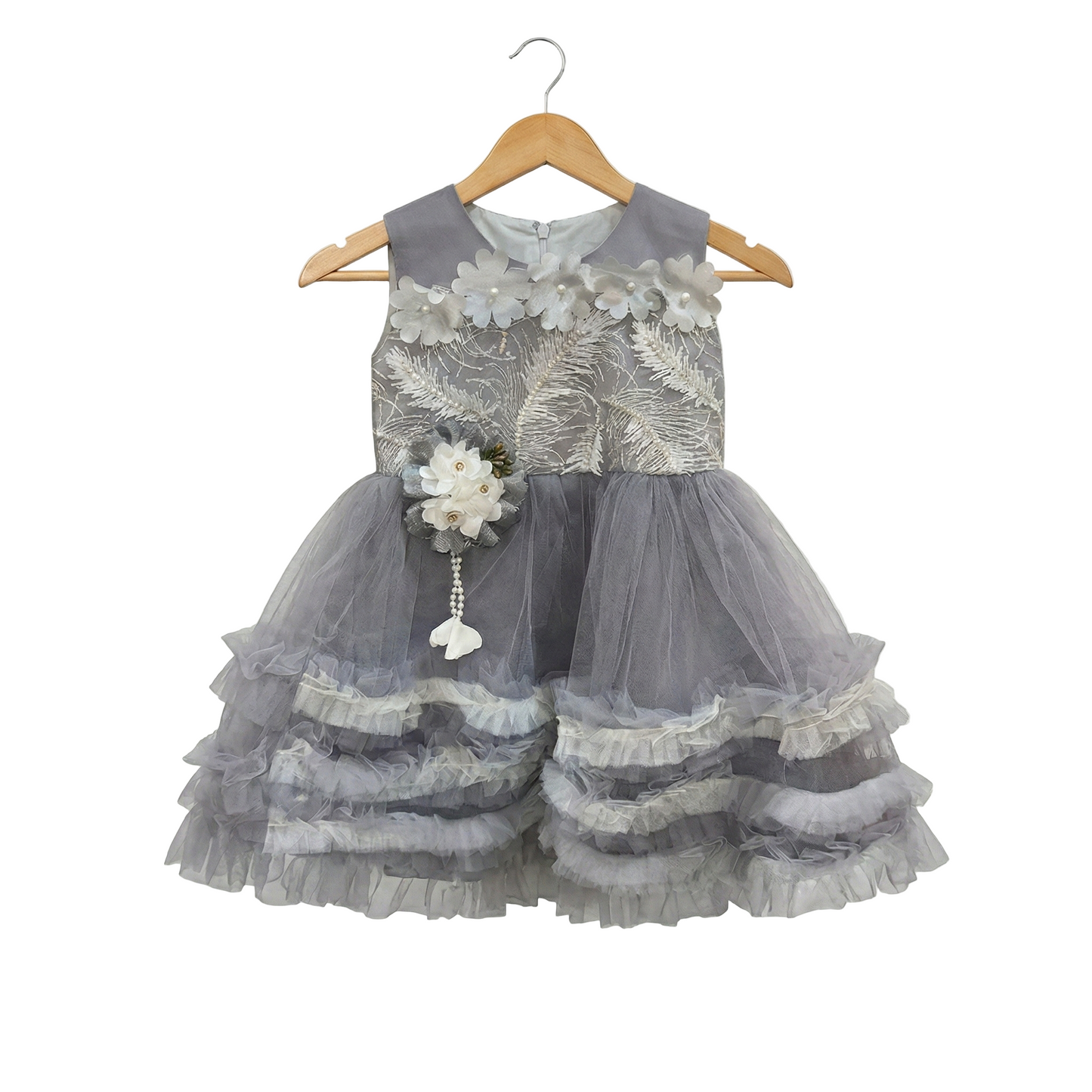 Grey Floral Tulle Dress Frock