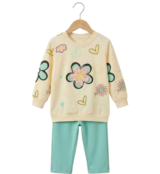 Cute Flower Printed 2-Piece Suit