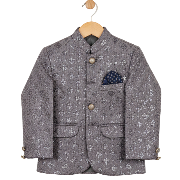 Royal Grey Self-Textured Prince Coat