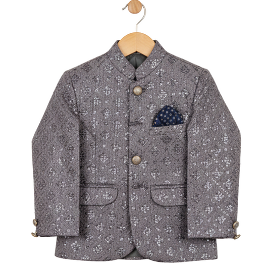 Royal Grey Self-Textured Prince Coat