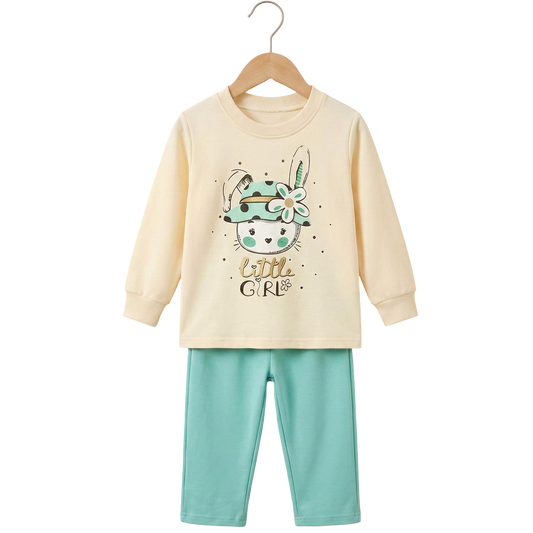 Little Girl Bunny Printed 2-Piece Suit