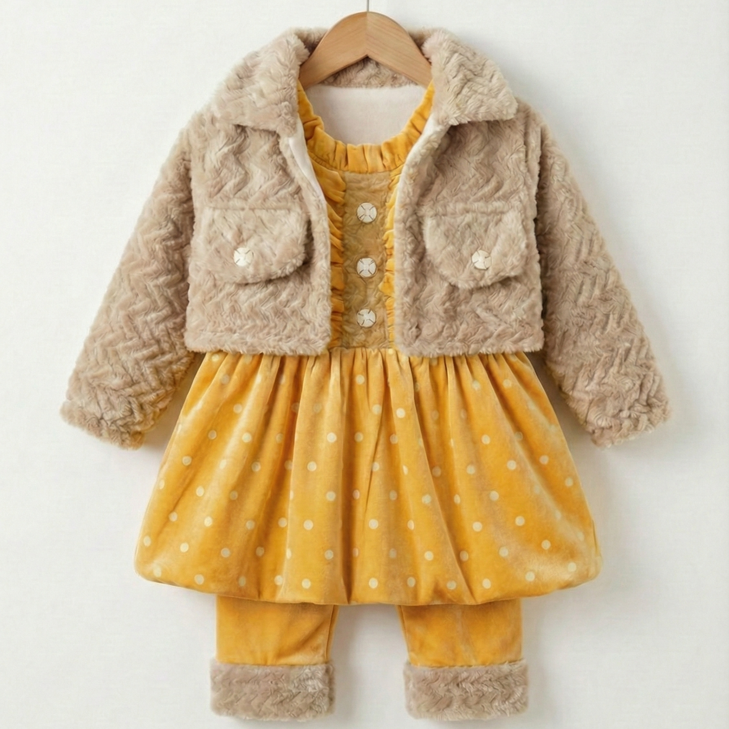 Little Diva Polka Dot Velvet Frock & Jacket Set