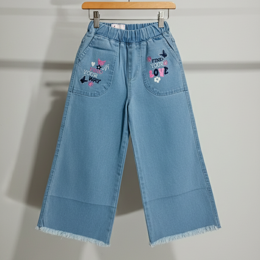 Wide-Leg Floral Embroidered Jeans
