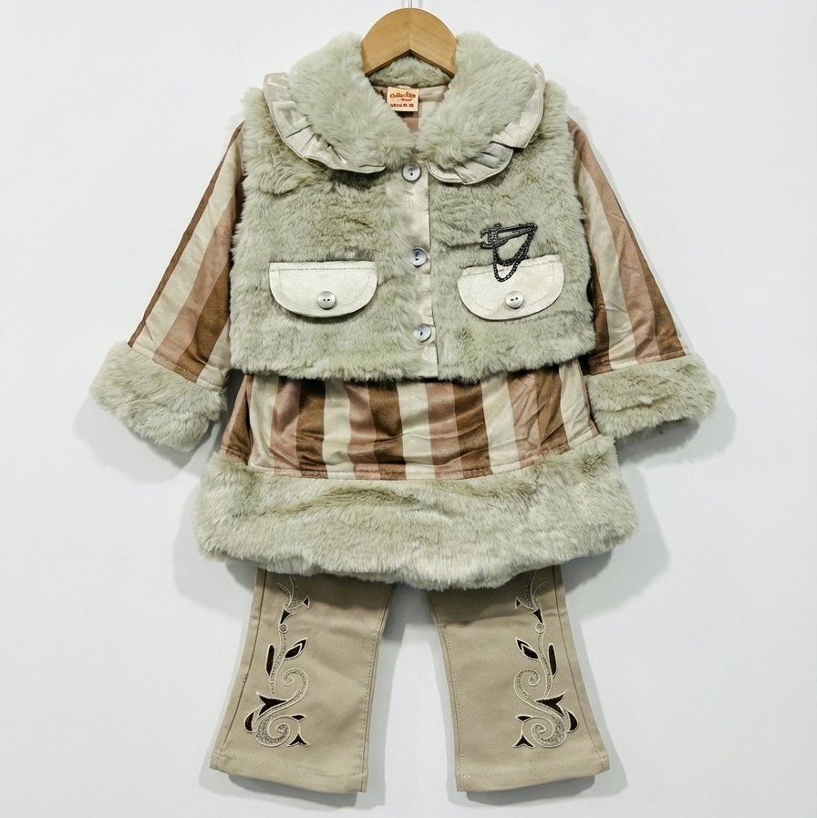 Luxe Faux Fur Vest & Striped Tunic Set