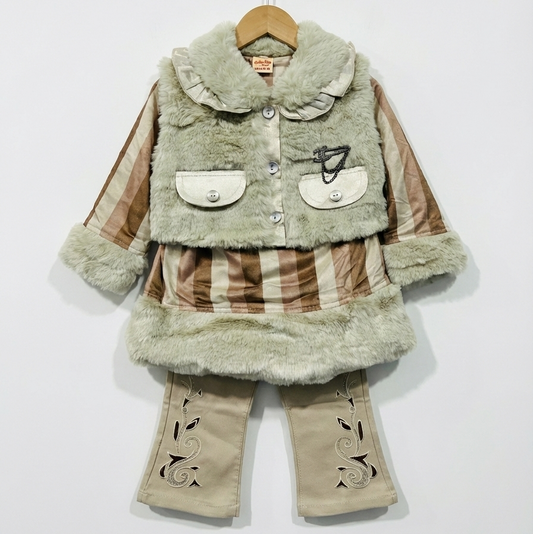 Luxe Faux Fur Vest & Striped Tunic Set