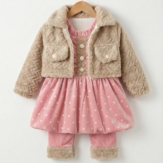 Little Diva Polka Dot Velvet Frock & Jacket Set
