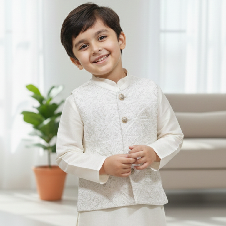 The Elegant  Kurta and Waistcoat Set